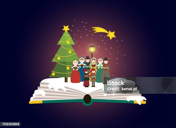 Group Of Carolers Singing Outside In The Christmas Time Stock Illustration - Download Image Now