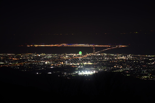 Night view of KIX,Kansai International Airport .This photo was taken at Mt.Izumi-katsuragi observatory.