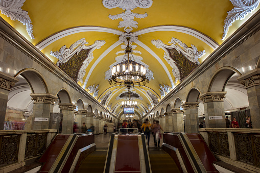 Inside the Komsomolskaya Metro Station in Moscow