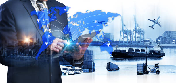 istock World map with logistic network distribution on background. Logistic and transport concept in front Logistics Industrial Container Cargo freight ship for Concept of fast or instant shipping, Online goods orders worldwide 1126300812