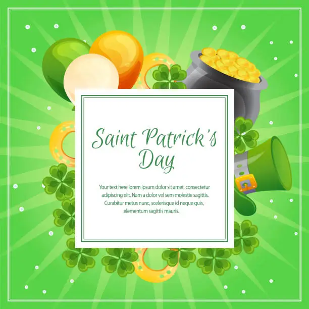 Vector illustration of colorful saint patrick day card template with balloon and coin