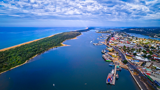High angle view to the Auckland harbor, North Island, New Zealand