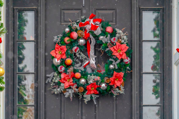 istock Glass paned front door with Christmas wreath 1126316253