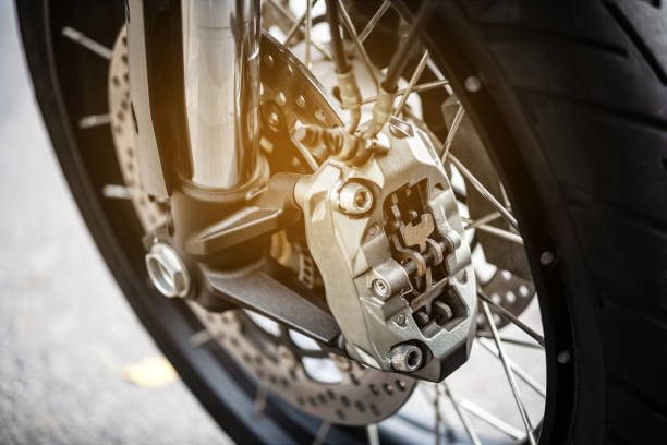 istock Motorcycle wheel with ABS brakes, selective focus. 1126322240