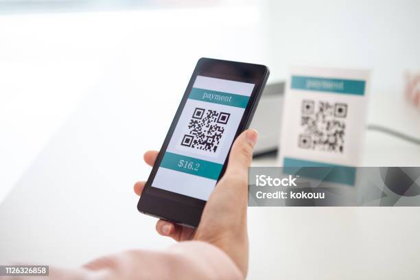 Electronic Settlement With Bar Code Reader Stock Photo - Download Image Now - QR Code, Bar Code Reader, Wages