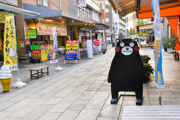 Kumamoto, Japan, November 20, 2018:  Kumamon, a city mascot bear, is seen along the street near Suizenji park entrance, Kumamoto, Japan