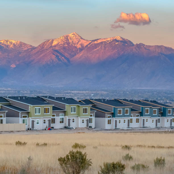 istock Homes in Eagle Mountain against striking mountain 1126337667