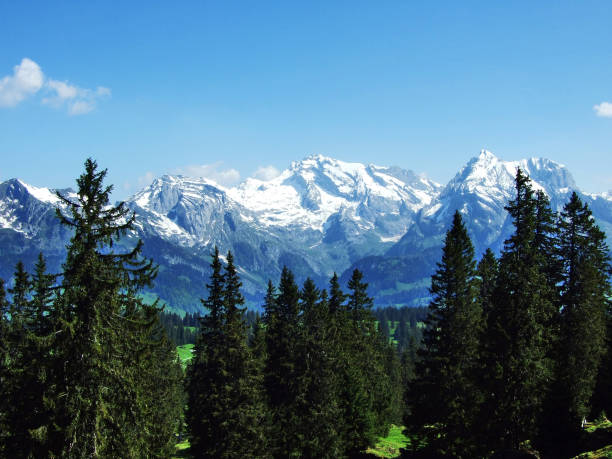 View over Bregenz and outer conurbation area / Austria to mountain Santis in the background. The Santis is 2500m high