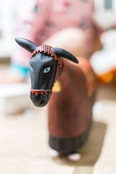 Cute rubber black donkey toy close up head portrait
