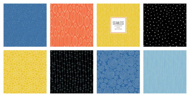 Seamless Patterns_04 Set of abstract square backgrounds and sketch dots textures. Vector illustration. multi colored background illustrations stock illustrations
