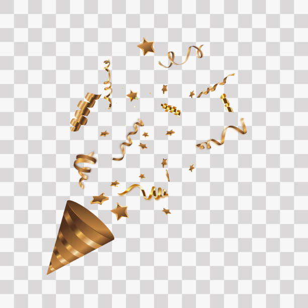 istock Party popper isolated. Golden confetti. Vector illustration. Happy birthday concept. 1126351191