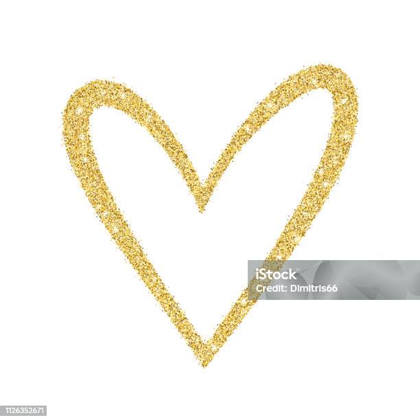 Doodle Sketch Heart Shape Gold Glitter Frame Stock Illustration - Download Image Now - Heart Shape, Gold - Metal, Gold Colored