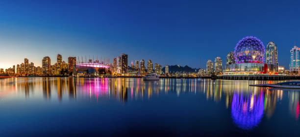 밴쿠버 하버 야경 - vancouver skyline canada panoramic 뉴스 사진 이미지