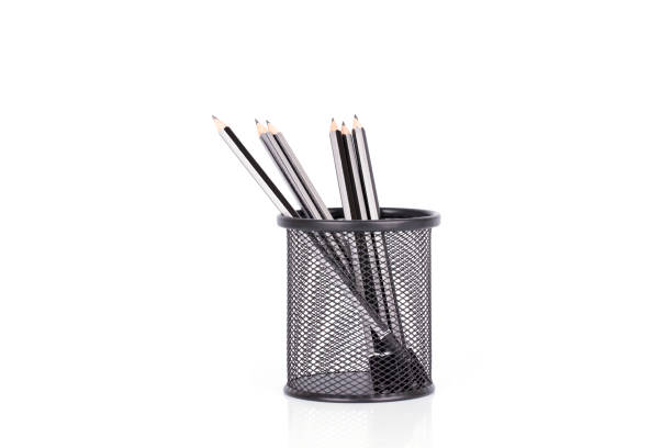 colorful pencil in holder isolated on white background