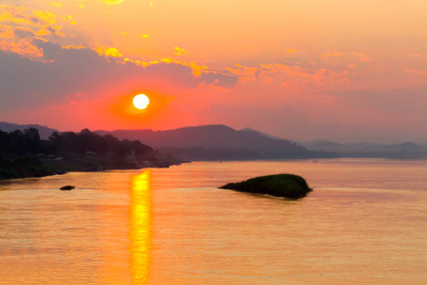 istock Sunset twilight beautiful with shadow in evening at Mekhong River 1126356206