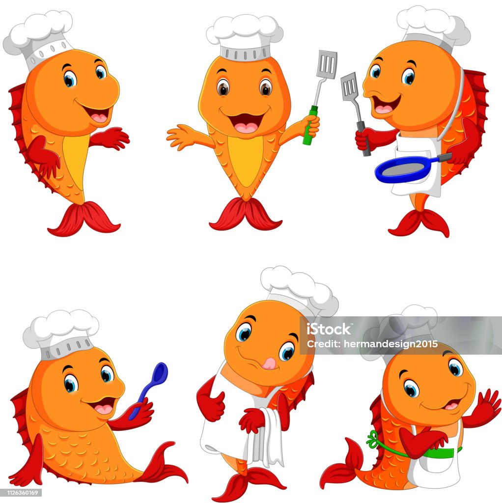 Collection Of Cute Fish Chef Cartoon Stock Illustration - Download Image  Now - Fish, Cartoon, Humor - iStock