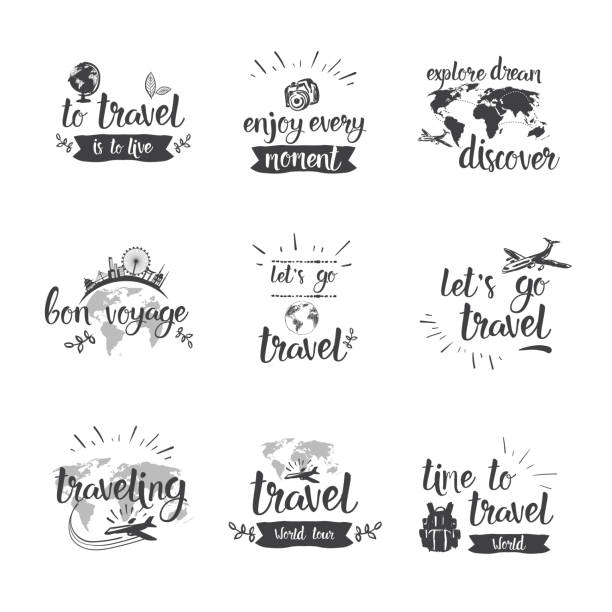 Travel Quotes Icon Set Hand Drawn Lettering Tourism And Adventure Concept Travel Quotes Icon Set Hand Drawn Lettering Tourism And Adventure Concept Vector Illustration travel logo stock illustrations