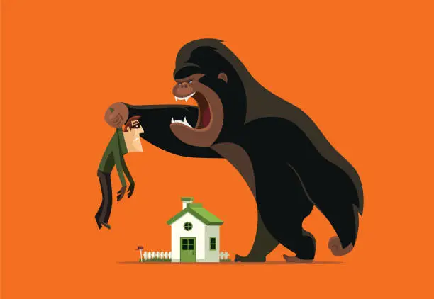Vector illustration of angry gorilla catching thief