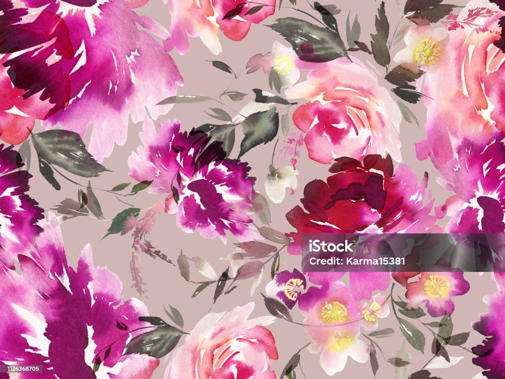 Seamless summer pattern with watercolor flowers handmade Seamless summer pattern with watercolor flowers handmade. Floral Pattern stock illustration