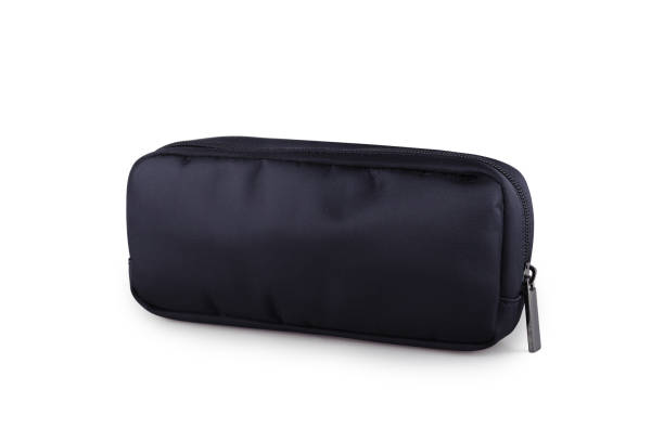 Black fabric cosmetic bag isolated on white background