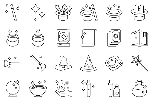 Magic related vector icon set, line design editable stroke