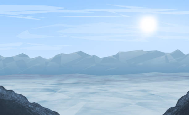 illustrazioni stock, clip art, cartoni animati e icone di tendenza di paesaggio della catena montuosa illustrazione invernale - sunrise mountain winter arctic