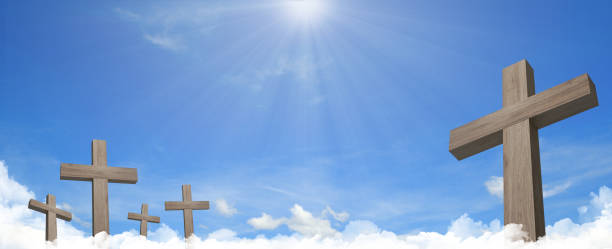 istock Heavenly cemetery crosses in the clouds panorama 1126380143