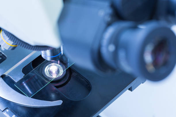 istock Close up of microscope at the blood laboratory, Concept Science and Technology 1126380701