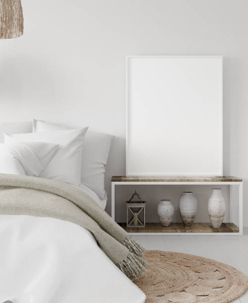 istock Mock-up poster frame in bedroom, Scandinavian style 1126380799