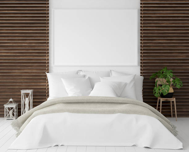 istock Mock-up poster frame in bedroom, Scandinavian style 1126380800