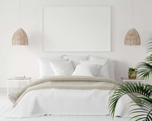 istock Mock-up poster frame in bedroom, Scandinavian style 1126380815