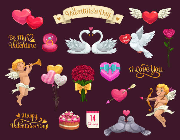 illustrations, cliparts, dessins animés et icônes de cupidon, cadeau, ruban et valentin amour coeur - heart shape stone red ecard