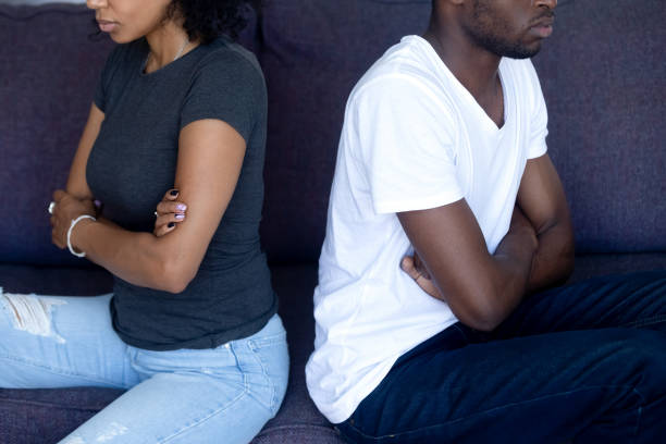 istock Black upset spouses not talking having disagreement, family conflicts concept 1126384615