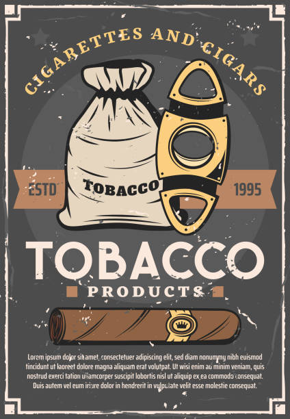 ilustrações, clipart, desenhos animados e ícones de cigarro, saco com folhas de tabaco, tesoura de corte - tobaco