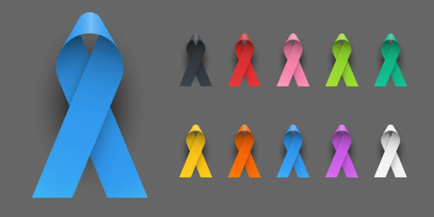 illustrazioni stock, clip art, cartoni animati e icone di tendenza di nastri realistici di consapevolezza colorata - ribbon banner aids awareness ribbon red