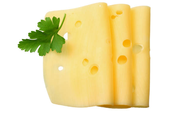 plastry sera wyizolowane na białym tle. widok z góry - cheese portion emmental cheese yellow zdjęcia i obrazy z banku zdjęć