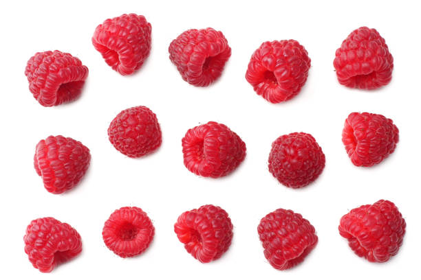 istock ripe raspberries isolated on white background. top view 1126386989