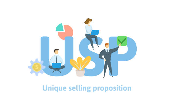 ilustrações de stock, clip art, desenhos animados e ícones de usp, unique selling proposition. concept with keywords, letters, and icons. flat vector illustration on white background. - customer target people market