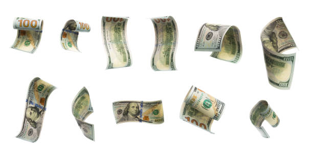 istock Collection of flying banknotes of hundred dollars. View from different angles 1126397229