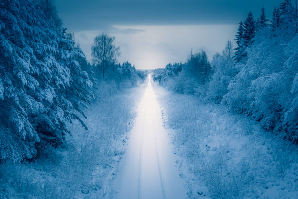 Snowy railroad view from Sotkamo, Finland.