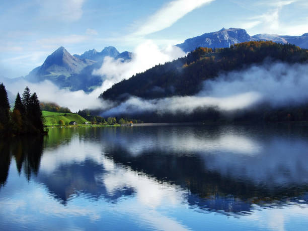 istock Alpine lake Klontalersee in Klontal valley and mountain range Glarus Alps 1126399364