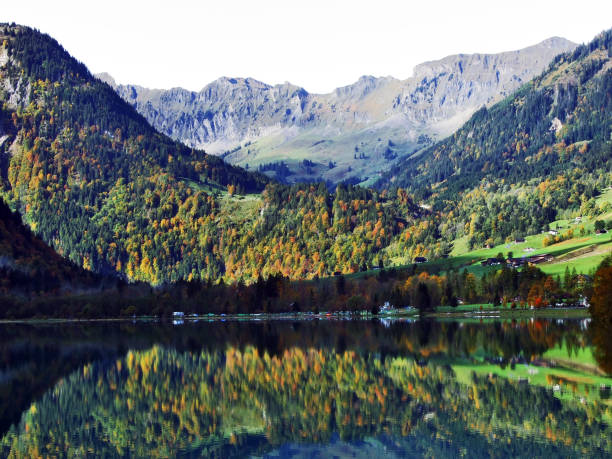 istock Alpine lake Klontalersee in Klontal valley and mountain range Glarus Alps 1126399471