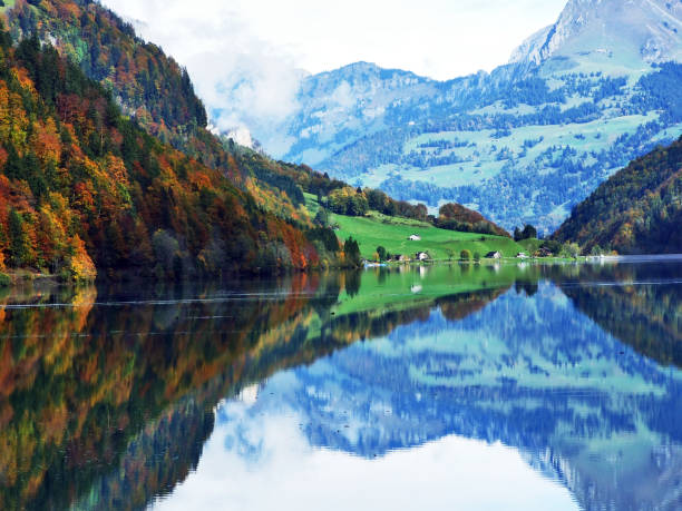istock Alpine lake Klontalersee in Klontal valley and mountain range Glarus Alps 1126399492