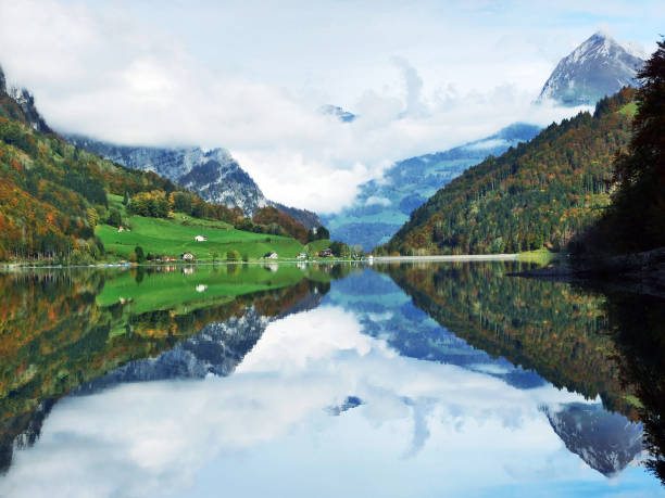 istock Alpine lake Klontalersee in Klontal valley and mountain range Glarus Alps 1126399514