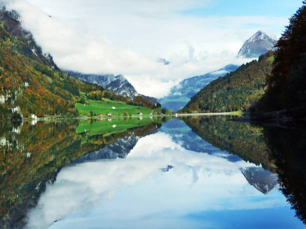 istock Alpine lake Klontalersee in Klontal valley and mountain range Glarus Alps 1126399517