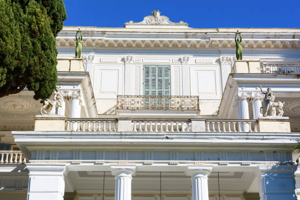 Achilleion palace in Corfu Island, Greece, built by Empress of Austria Elisabeth of Bavaria, also known as Sisi Corfu, Greece - March 4, 2017: Achilleion palace in Corfu Island, Greece, built by Empress of Austria Elisabeth of Bavaria, also known as Sisi. corfu holiday palace stock pictures, royalty-free photos & images