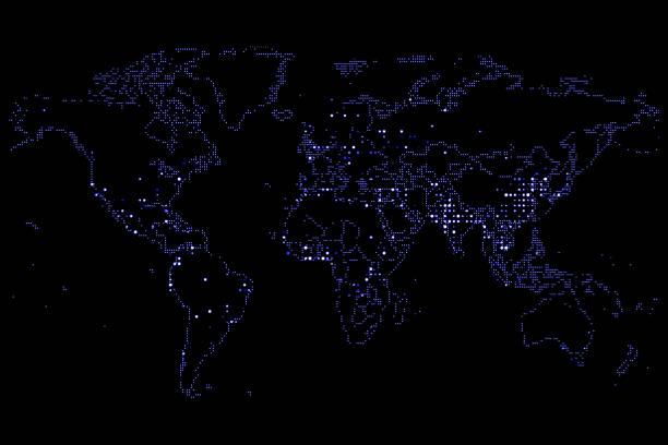 istock world map blue gradient led pixel, on off effect movement on black background, business and communication 1126400444