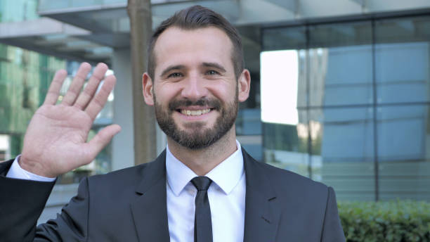 istock Hello, welcoming Beard Businessman Outside Office 1126403498