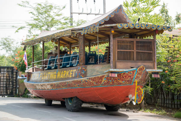 a amphibians car the Floating Market near the city of Pattaya in the Provinz Chonburi in Thailand.  Thailand, Pattaya, November, 2018