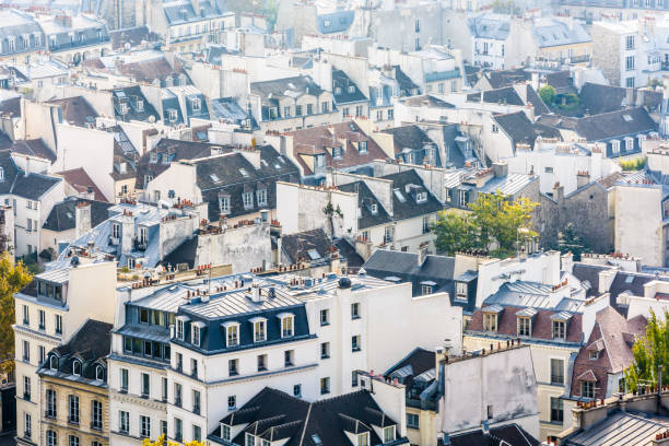 dächer von paris. - paris france roof apartment aerial view stock-fotos und bilder